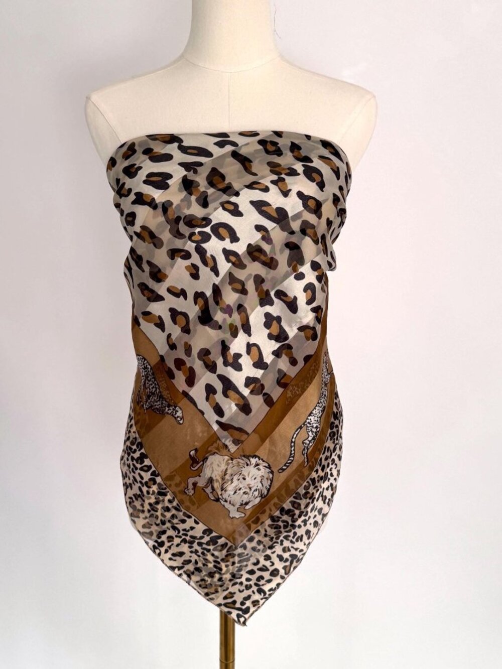 Vintage animal leopard print retro metallic silky sheer extra large square scarf
